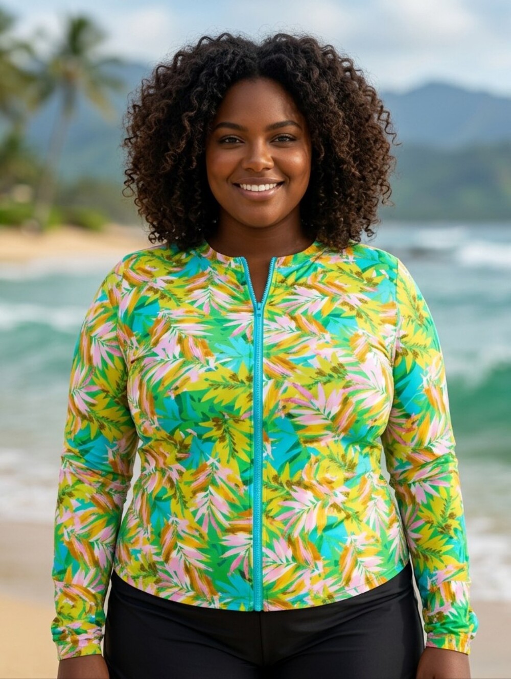 "Kim Gravel-Swimsuits For All" Zip-Front Swim Cardigan Size 16